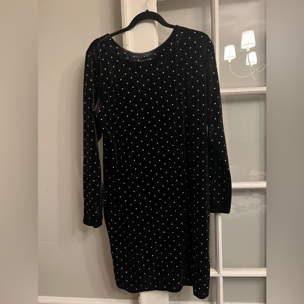 H&M black velvet dress with shiny polka dots. Never warn
